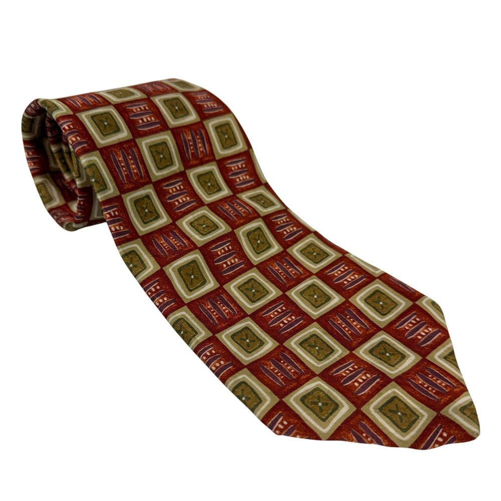 Robert Talbott W Cromwell Silk Tie Mens Burgundy Green Geometric Handmade USA